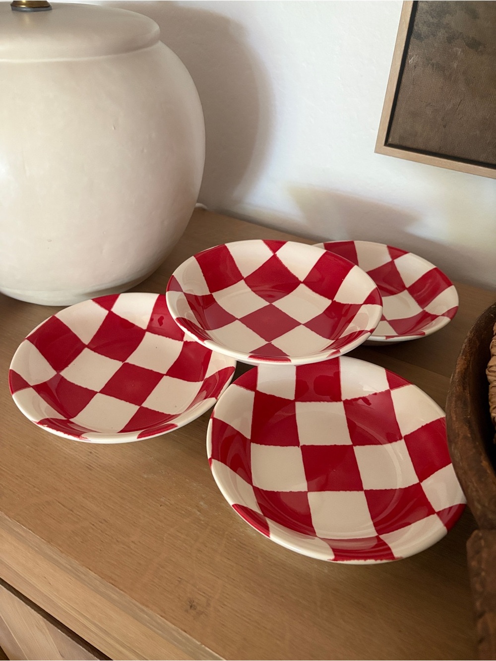 Royal Stafford Red Check Checkered Ceramic Cereal Bowls - Set of 4
